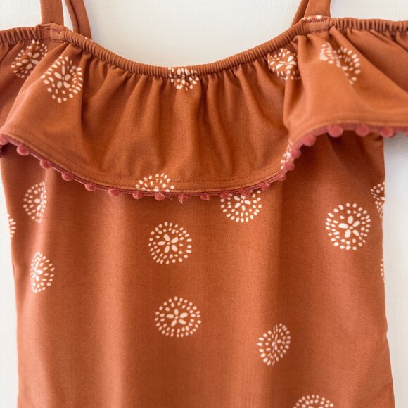 Rylee + Cru Spice Sand Dollar Off-Shoulder Ruffle One-Piece Swimsuit Girl 4-5 UV - Picture 3 of 5